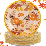 50 Pack Fall Paper Plates,7inch Disposable Fall Maple Leaf Paper Dinner Party Plates for Thanksgiving Birthday Holiday Family Gatherings Parties (Maple Leaf)
