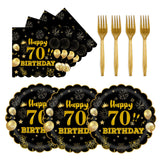 EVYIENEN 75 PCS 70th Birthday Party Supplies Paper Plates and Napkins,Black and Gold 70th Birthday Plates Napkins Tableware Set for Boys Girls Tableware Set Decorations