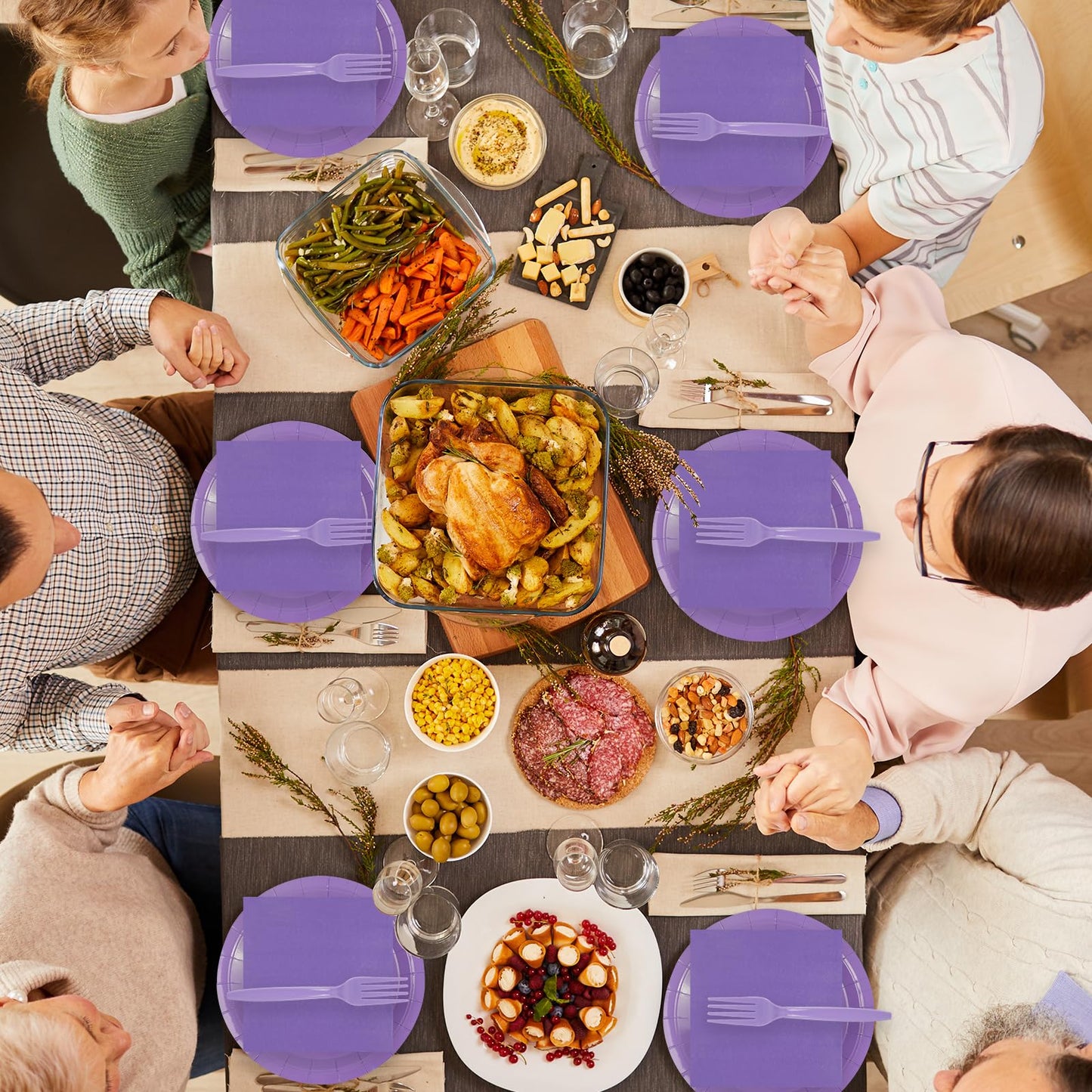 75Pcs Purple Paper Plates and Napkins Party Supplies Set,Purple Disposable Plates Party Supplies Includes Paper Napkins Forks Decorations for Birthday,Halloween,Christmas,Pumpkin,Fall,Serves 25