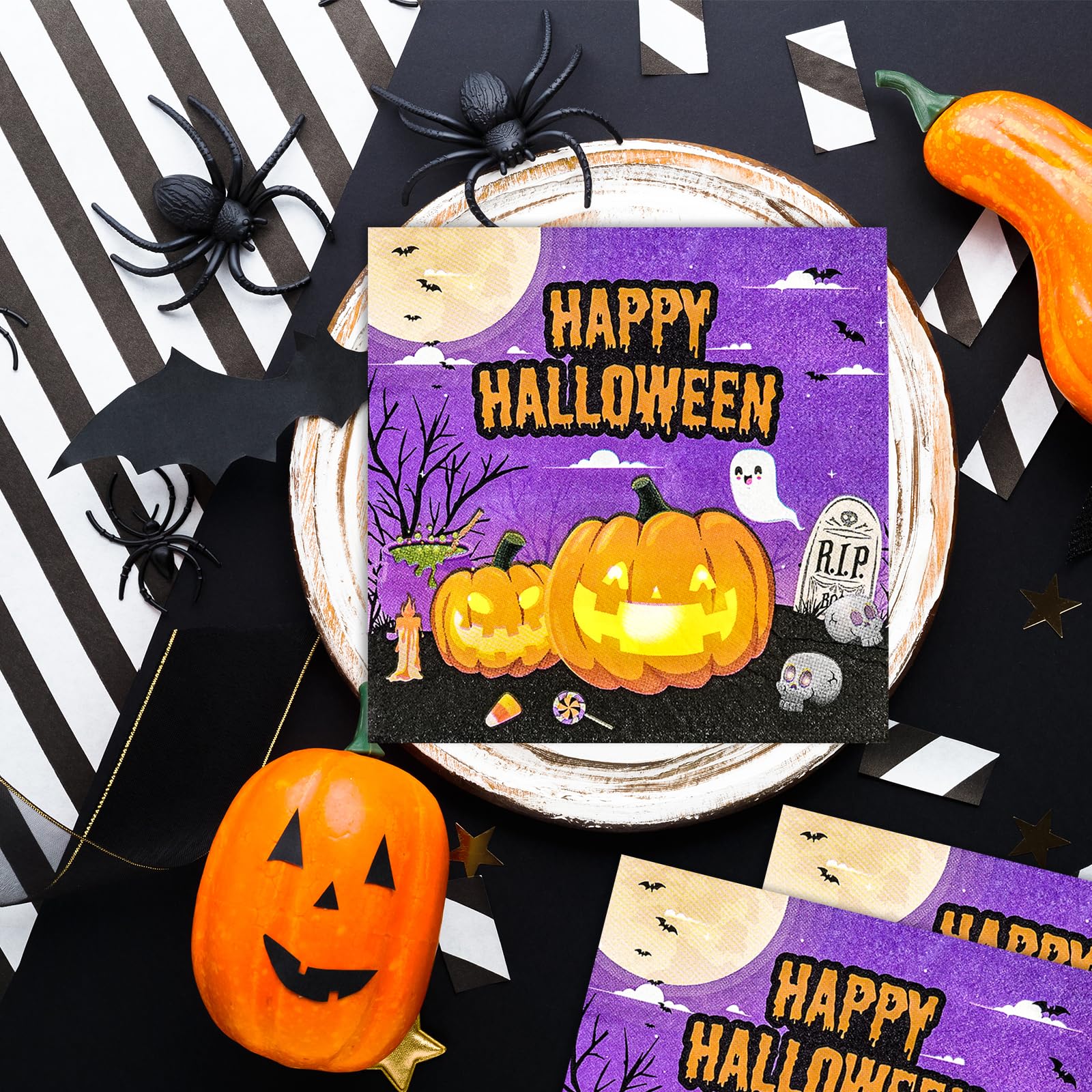 50 Pcs Halloween Napkins,13 x 13 Inch Pumpkin Ghosts Skeletons Disposable Luncheon Cocktail Napkins Party Supplies for Halloween Gifts Dinner Party Decoration