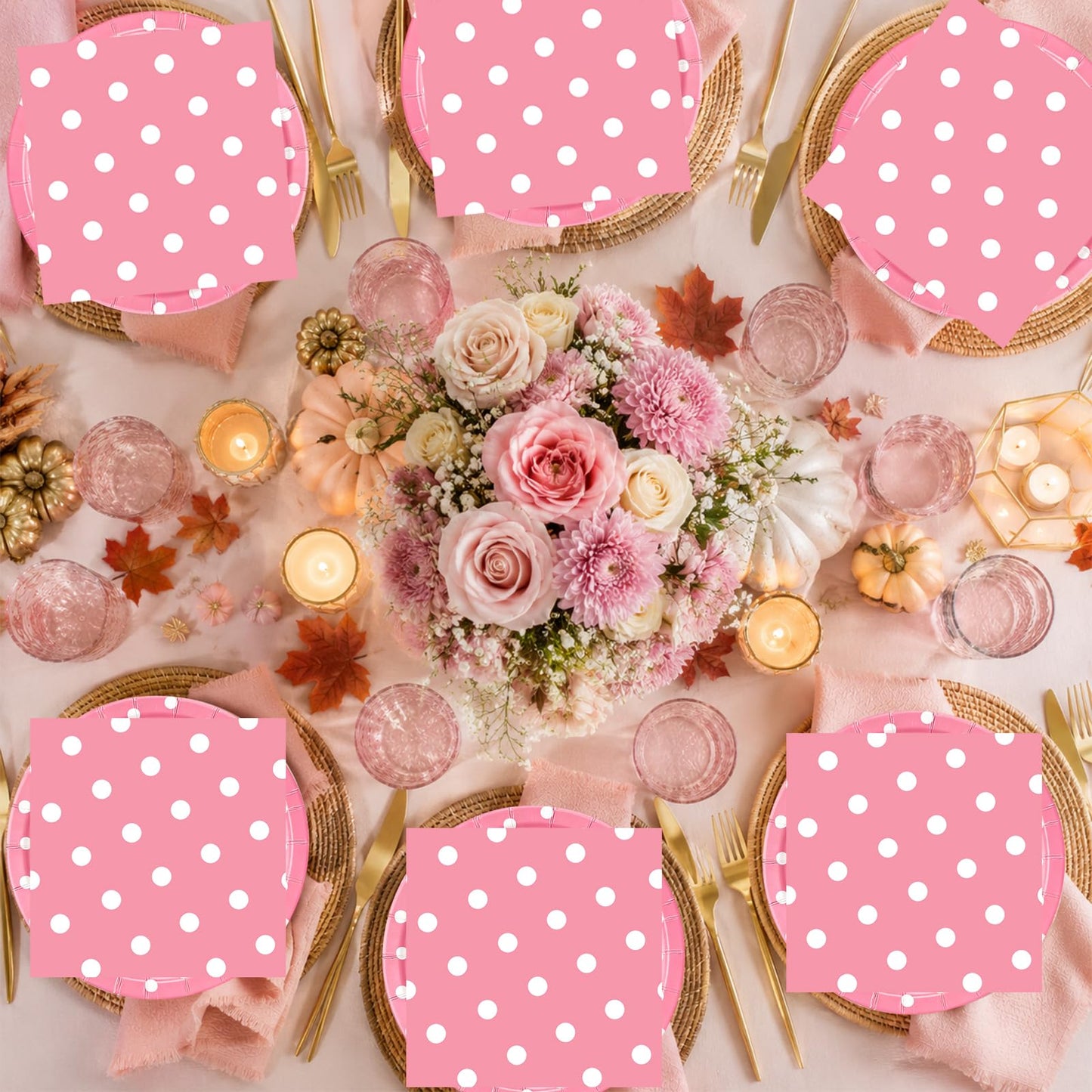 EVYIENEN 50PCS Pink Polka Dot Paper Plates and Napkins Party Supplies, Pink and White Party Plates and Napkins Tableware Set for Birthday Bridal & Baby Shower Wedding Party Decoration