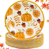 50 Pack Fall Paper Plates,7inch Disposable Fall Maple Leaf Paper Dinner Party Plates for Thanksgiving Pumpkins Birthday Holiday Family Gatherings Parties (Pumpkins)