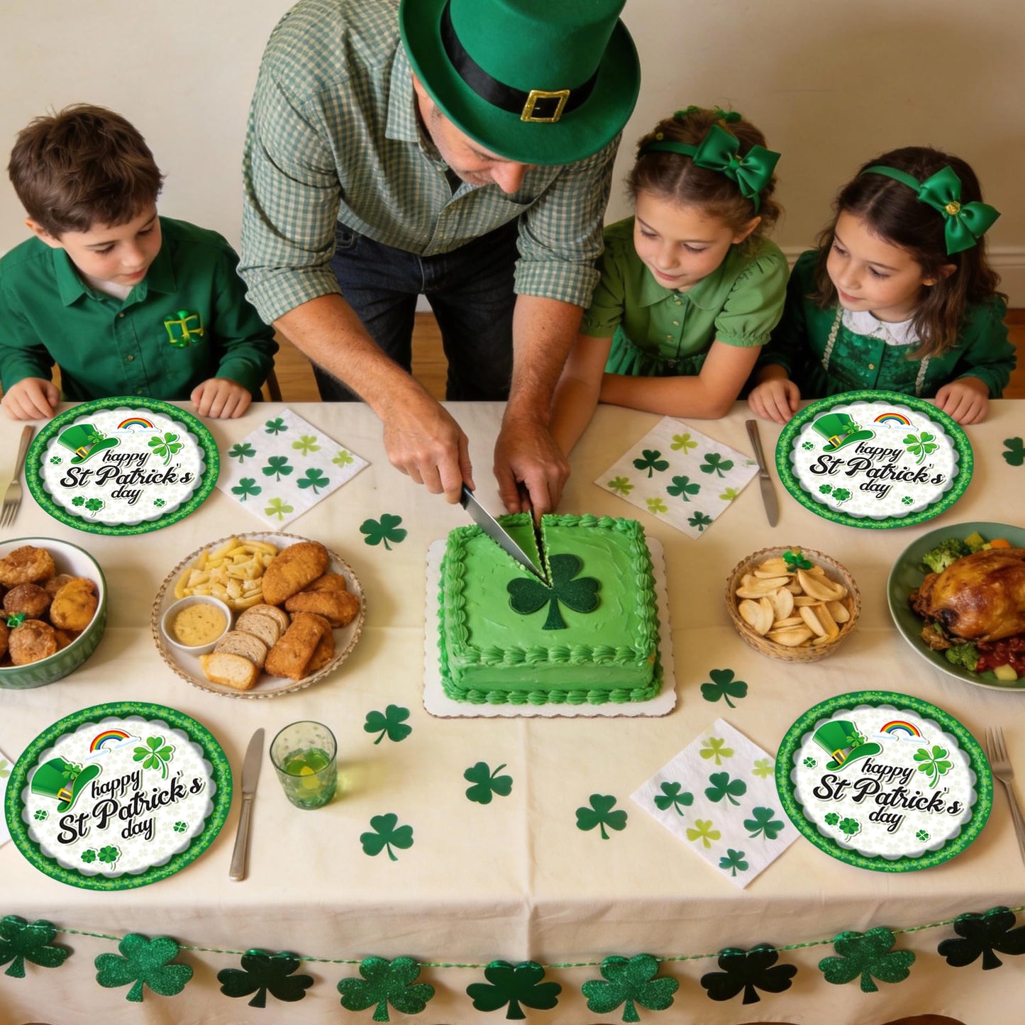 EVYIENEN 50PCS St. Patrick's Day 7-Inch Paper Plates - Green and White Lucky Shamrock Dessert Plates, Disposable Dinner Decorations for St. Patrick's Day Irish Party Supplies