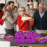 75Pcs Happy Birthday Purple Glod Paper Plates and Napkins Party Supplies Set,Purple Disposable Plates Party Supplies Includes Paper Napkins Forks Decorations for Birthday,Wedding,Christmas,Serves 25