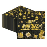 50Pcs New Year Napkins,Happy New Black Gold Foil Firework Disposable Guest Hand Towel Year Napkins Eve Party Supplies for 2026 Party Decorations