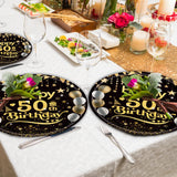 50Pcs 50th Birthday Paper Plates, 9 Inch Black and Gold Disposable Dessert Plates for Men and Women, 50th Birthday and Wedding Party