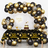 EVYIENEN 2 Pack 50th Birthday Tablecloth,Disposable Black Gold Plastic Waterproof Rectangular Table Covers for Christmas Party Decorations Men Women, 54 x 108 Inch