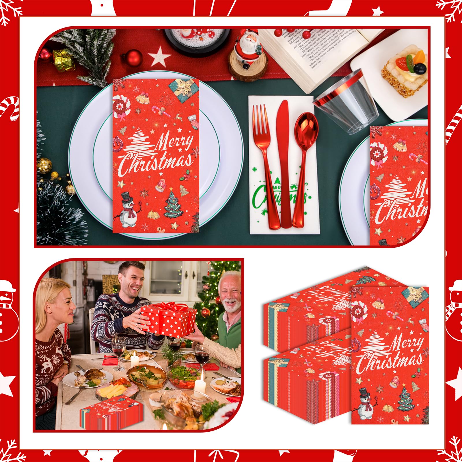 100 Pack Christmas Guest Napkins-Disposable Marry Christma Guest Hand Towel Bathroom Napkins for Winter Snowflakes Party Paper Cocktail Party Supplies