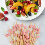 100 Counts Pink Heart Cocktail Picks，4.7 Inch Handmade Bamboo Cocktail Toothpicks for,Birthday,Wedding, Day Decoration Party Supplies
