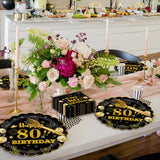 EVYIENEN 96Pcs 80th Birthday Party Tableware Set,Back in 1965 Birthday Party Decorations Supplies, Disposable Black and Gold 80th Birthdays Paper Plates Napkins Forks Favors for Men Women, Serve 24