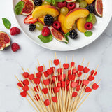 100 Counts Red Heart Cocktail Picks，4.7 Inch Handmade Bamboo Cocktail Toothpicks for Valentine's,Birthday,Wedding,Valentines Day Decoration Party Supplies