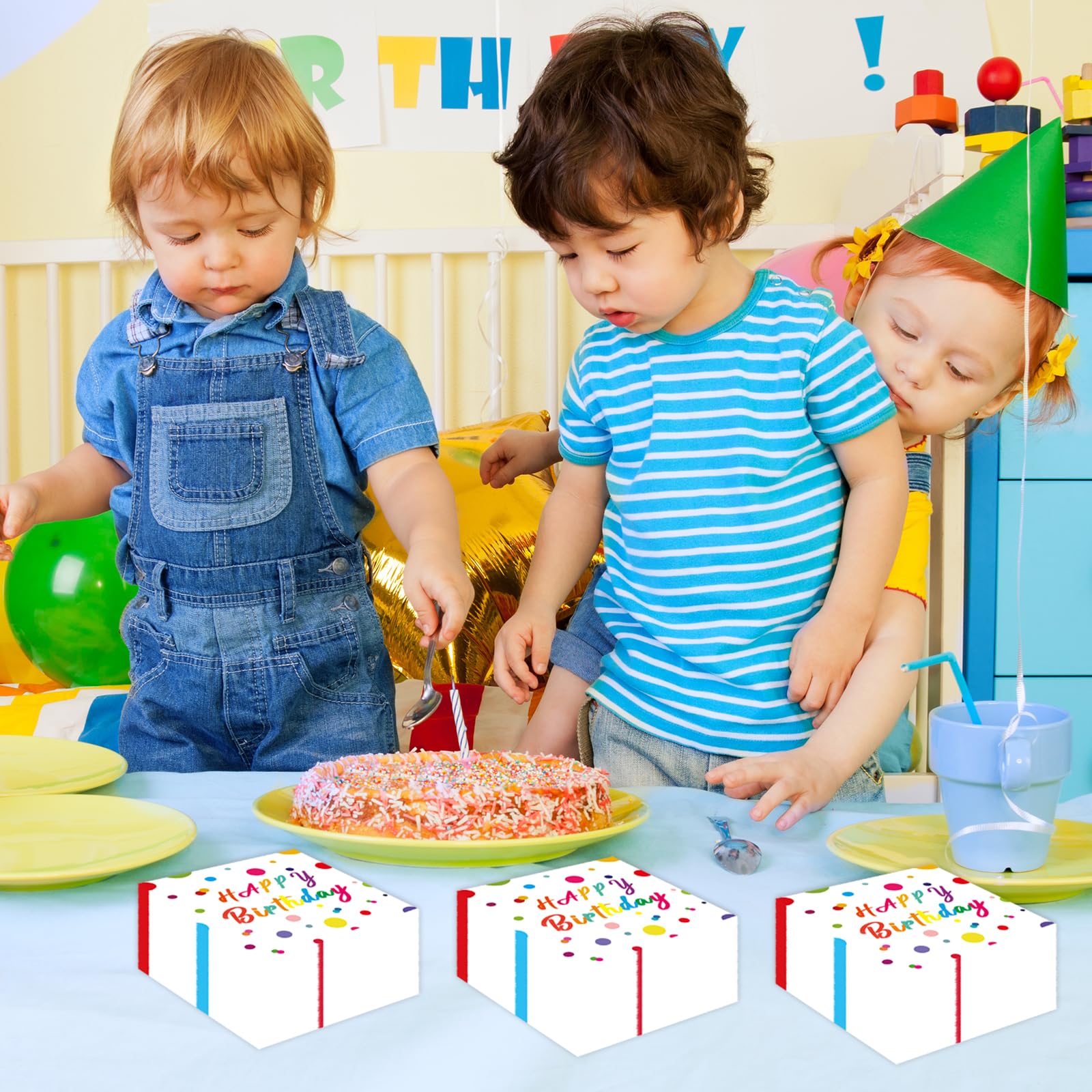 50 Pieces Happy Birthday Dots Paper Napkins,13 x 13 Inch Disposable Happy Birthday Party Luncheon Cocktail Napkins Theme Decorations Party Decoration