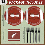 EVYIENEN 75PCS Football Paper Plates and Napkins Party Supplies,7 Inch Disposable Tableware Set Forks Sport Birthday Party Dinnerware for Kits Serve 25 Guests