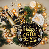 50Pcs 60th Birthday Paper Plates, 9 Inch Black and Gold Disposable Dessert Plates for Men and Women, 60th Birthday and Wedding Party