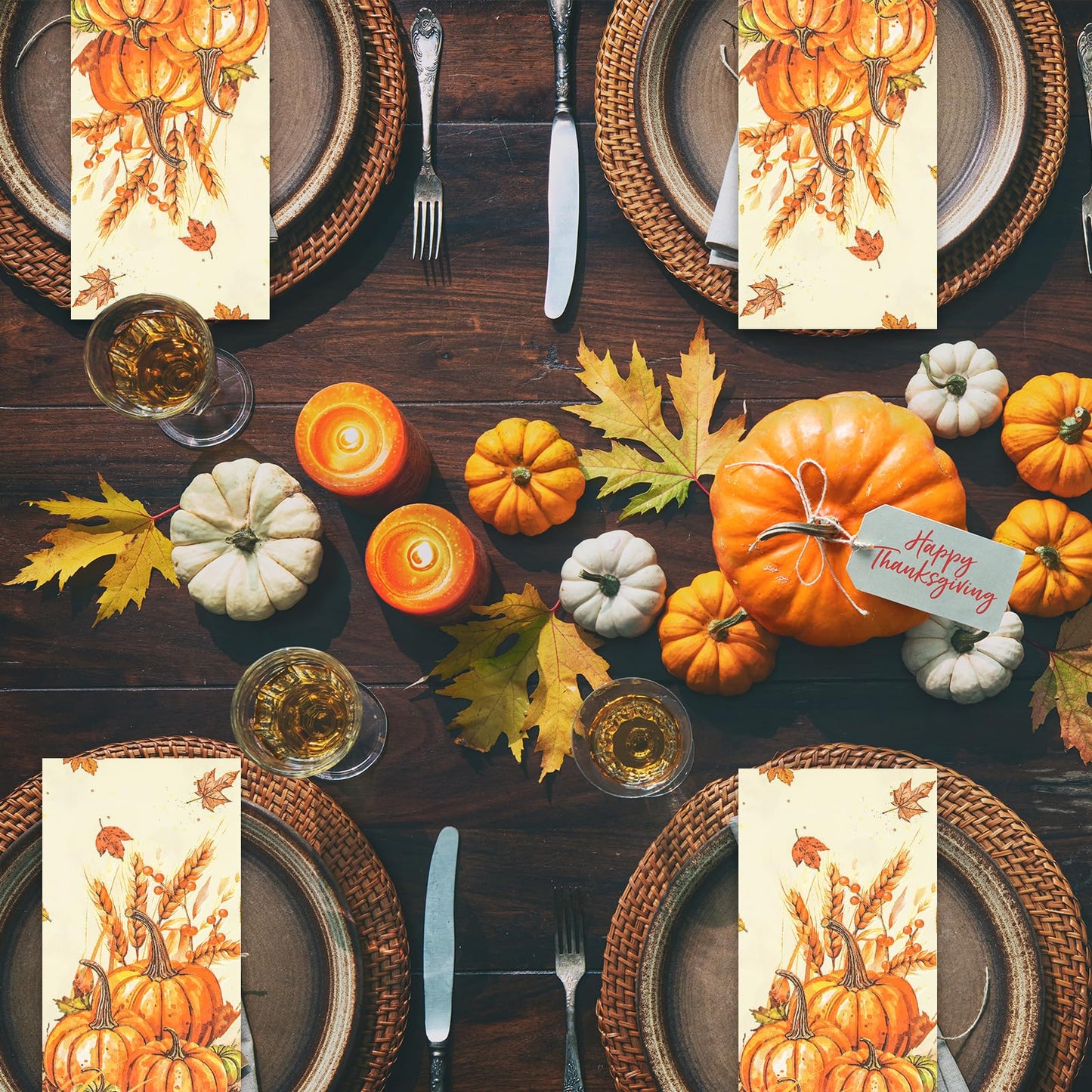 100 Pcs Fall Paper Napkin,Thanksgiving Guest Napkins,Disposable Paper Decorative Guest Napkins,Thanksgiving Harvest Pumpkin for Autumn Party Lunch Dinner Kitchen Bathroom Decor