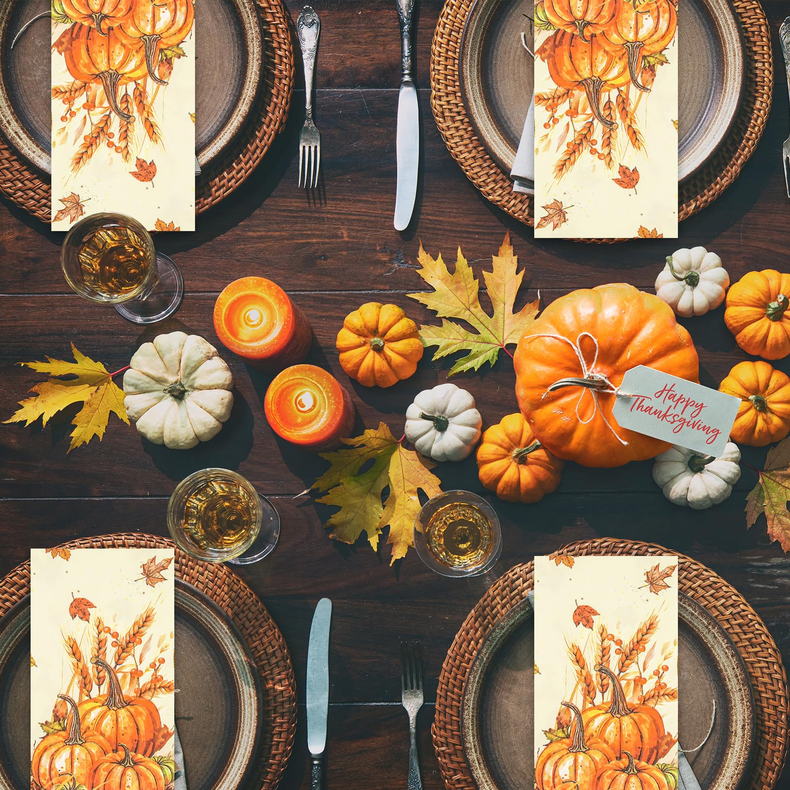 100 Pcs Fall Paper Napkin,Thanksgiving Guest Napkins,Disposable Paper Decorative Guest Napkins,Thanksgiving Harvest Pumpkin for Autumn Party Lunch Dinner Kitchen Bathroom Decor