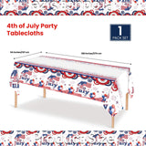 1 Pack 4th of July Tablecloth Plastic, 54x108 inch American Flag Theme Rectangle Plastic Table Cover Disposable Waterproof Tablecloth fo Independence Memorial Veterans Day Party Supplies