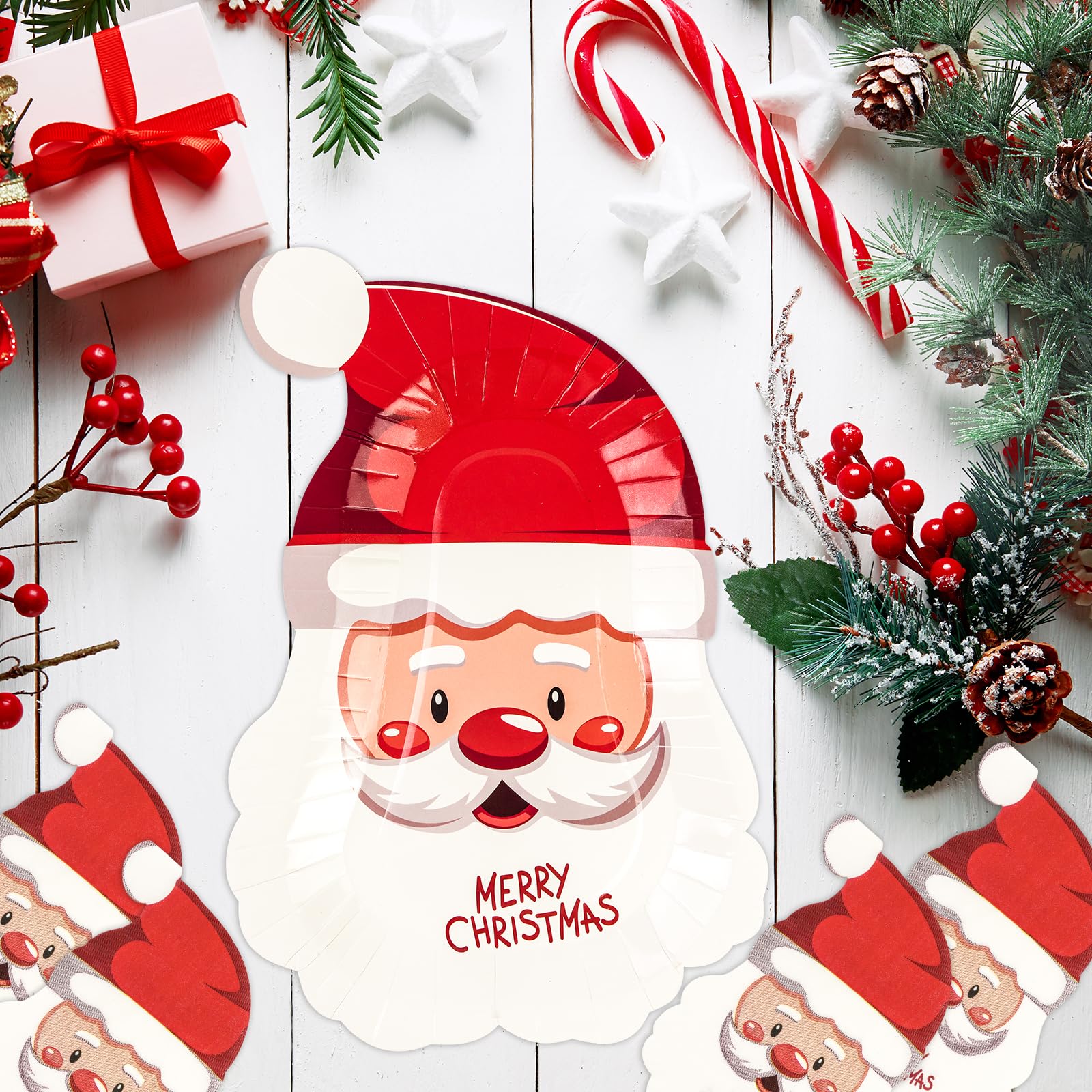 EVYIENEN 40 Pcs Santa Paper Plates and Napkins,Disposable Santa Claus Party Dinner Plates for Christmas Wedding Birthday Party Decorations,Serve 20