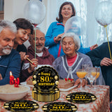 EVYIENEN 50Pcs 80th Birthday Party Paper Plates,7inch Disposable Black and Gold Scalloped Dessert Party Plates for Birthday Wedding Anniversary Reception Event Decorations