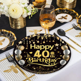 50Pcs 40th Birthday Paper Plates, 9 Inch Black and Gold Disposable Dessert Plates for Men and Women, 40th Birthday and Wedding Party
