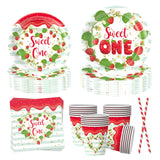 50PCS Strawberry Theme Birthday Party Tableware Set,Include Straw Paper Cups Plates and Napkins Set Disposable Party Supplies Decorations for Birthday Weddings Party Supplies