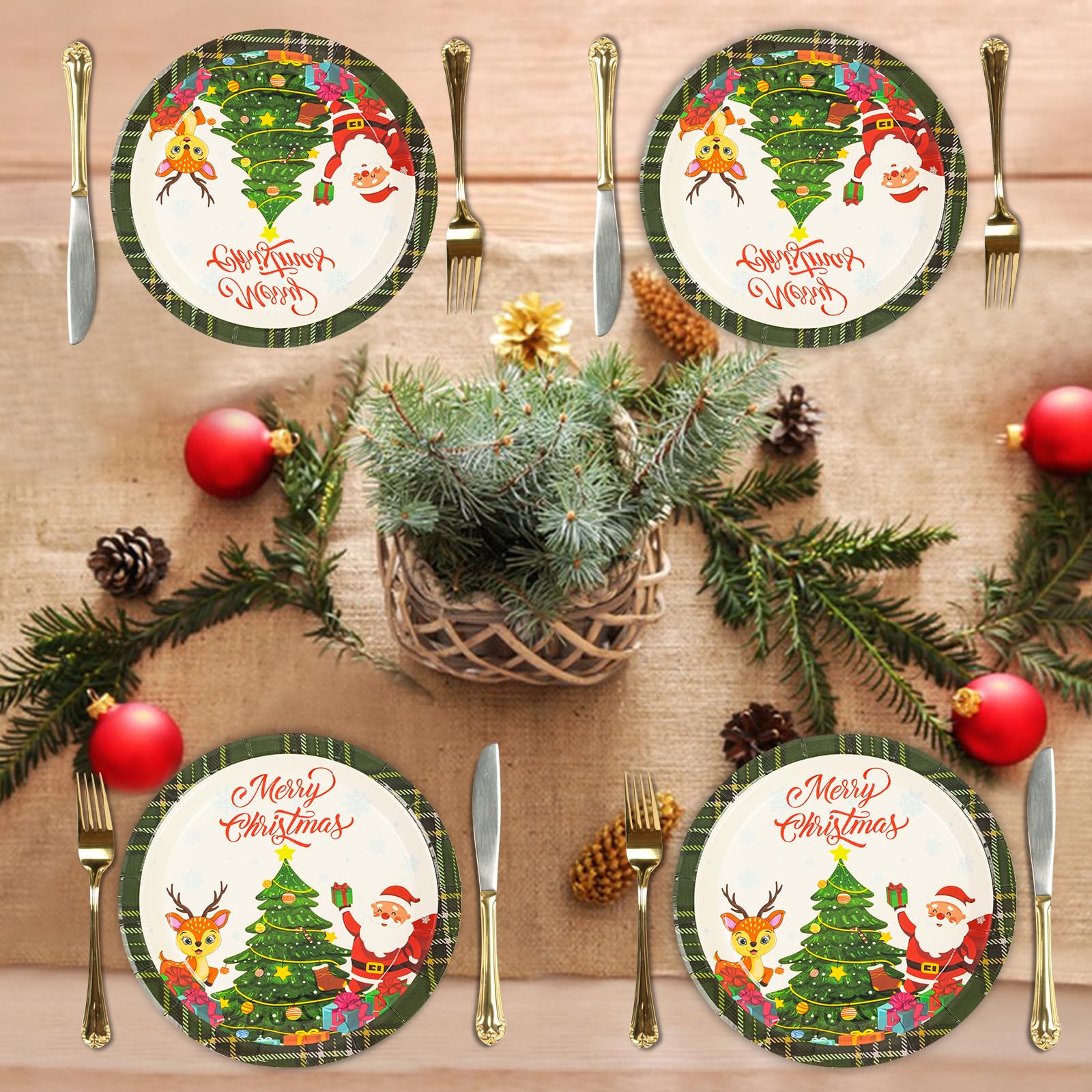 EVYIENEN 50pcs Disposable 7 Inch Paper Plates - Dessert Plates With Merry Christmas Letters, Party Decoration Supplies