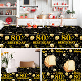 EVYIENEN 2 Pack 80th Birthday Tablecloths,54 x 108 inch Disposable Black and Gold Plastic Waterproof Rectangular Table Covers for Men’s Christmas Party Decorations