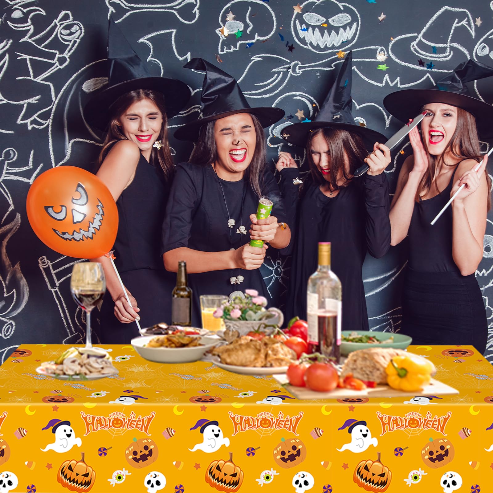 EVYIENEN 3 Pack Happy Halloween Tablecloth,Halloween Cute Pumpkin Ghost Plastic Table Cloth Waterproof Disposable Rectangular for Halloweens Party Picnic Dinner Decor
