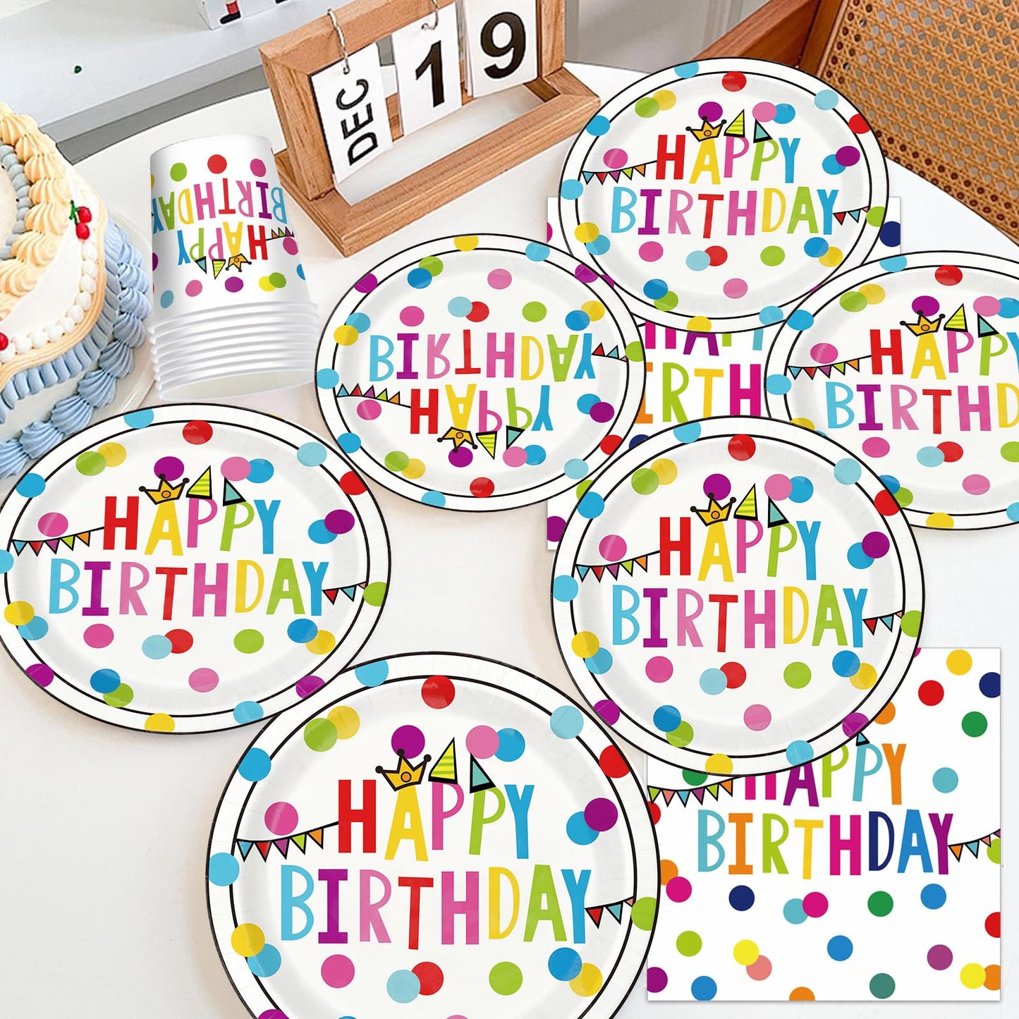 Birthday Plates & Napkins Party supplies - 175Pcs Happy Birthday Paper Plates and Napkins Sets, Disposable Happy Birthday Dots Tableware Set for Boys and Girls Party Decorations, Serves 25