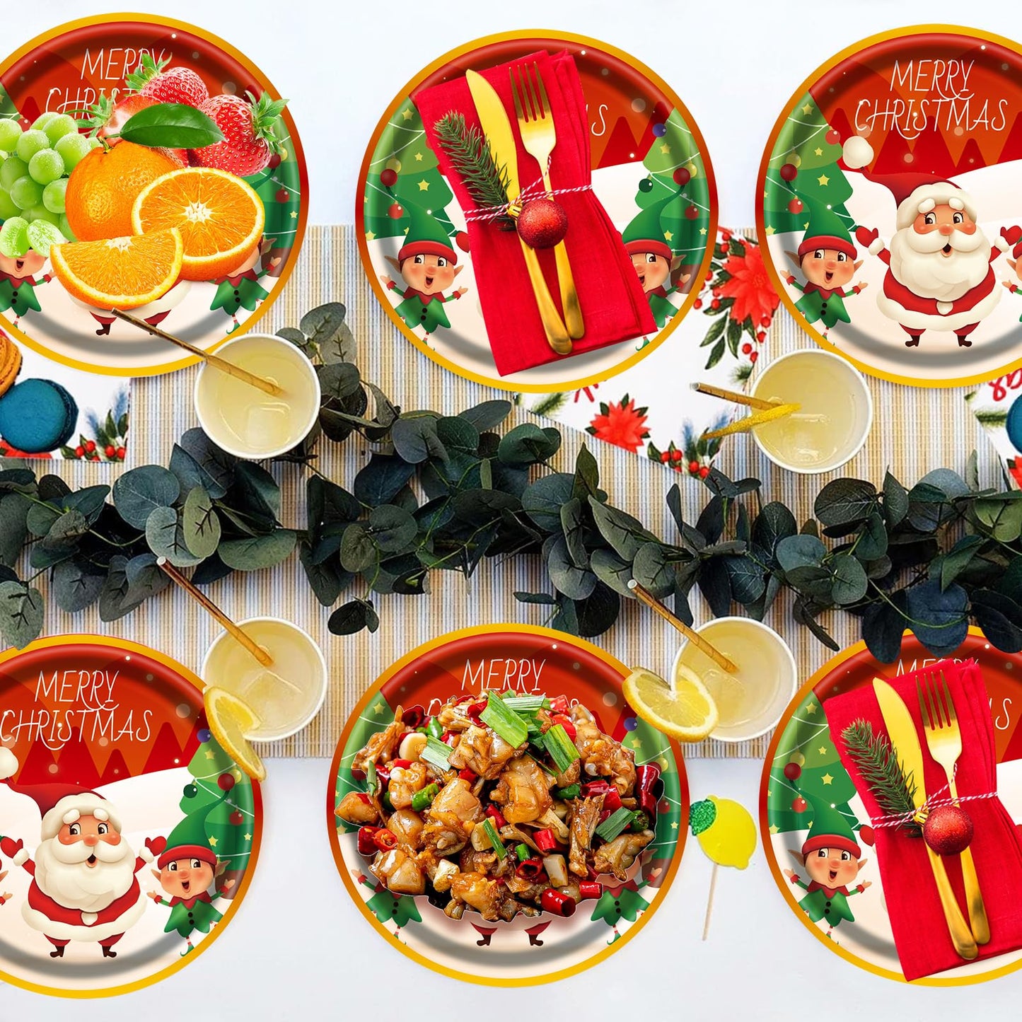 EVYIENEN 50pcs Christmas Paper Plates, 7 Inch Dessert Plates With Merry Christmas Letters, Party Decoration Supplies