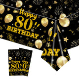 EVYIENEN 2 Pack 80th Birthday Tablecloths,54 x 108 inch Disposable Black and Gold Plastic Waterproof Rectangular Table Covers for Men’s Christmas Party Decorations