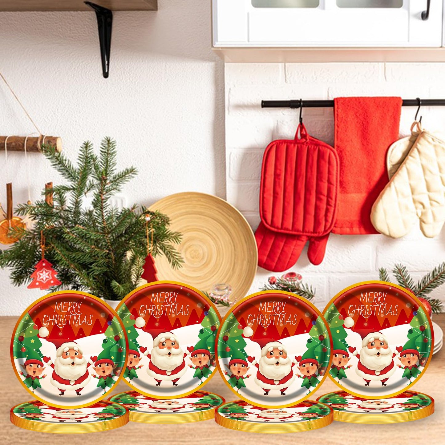 EVYIENEN 50pcs Christmas Paper Plates, 7 Inch Dessert Plates With Merry Christmas Letters, Party Decoration Supplies