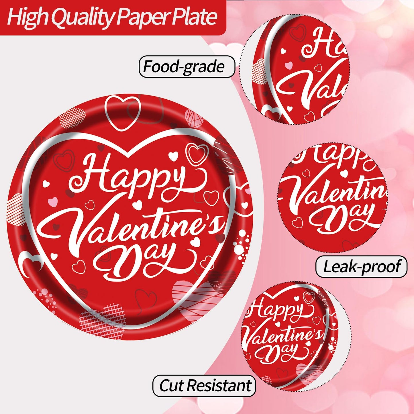 EVYIENEN 75 Pcs Valentine's Paper Plates and Napkins Party Supplies,Red Disposable Paper Plates Napkins and Forks Party Heart Tableware for Valentines Party Engagements Decorations-Serves 25