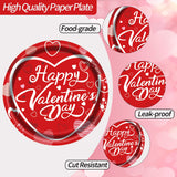 EVYIENEN 75 Pcs Valentine's Paper Plates and Napkins Party Supplies,Red Disposable Paper Plates Napkins and Forks Party Heart Tableware for Valentines Party Engagements Decorations-Serves 25