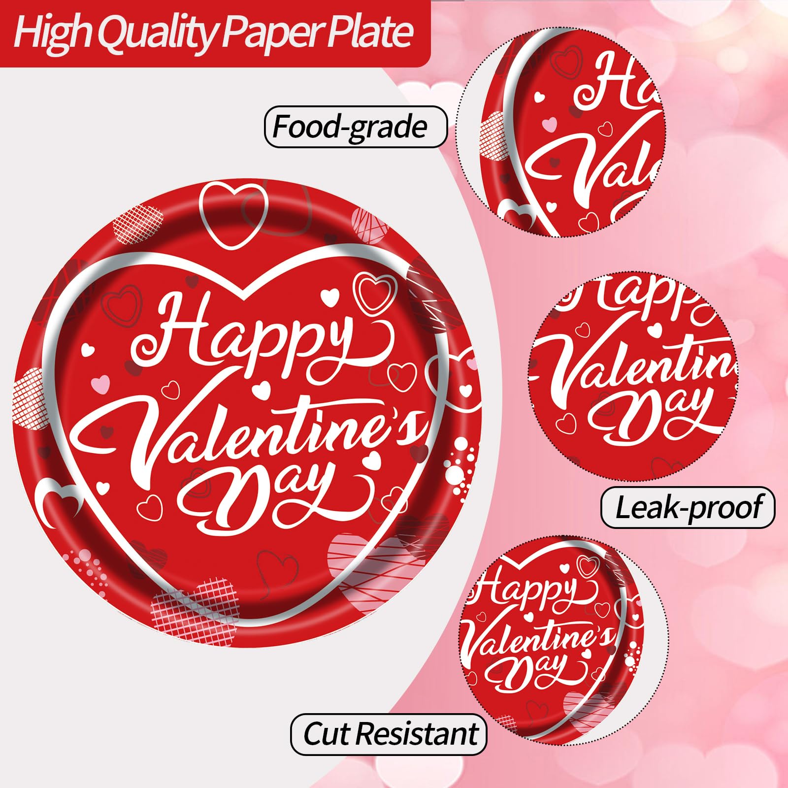 EVYIENEN 75 Pcs Valentine's Paper Plates and Napkins Party Supplies,Red Disposable Paper Plates Napkins and Forks Party Heart Tableware for Valentines Party Engagements Decorations-Serves 25