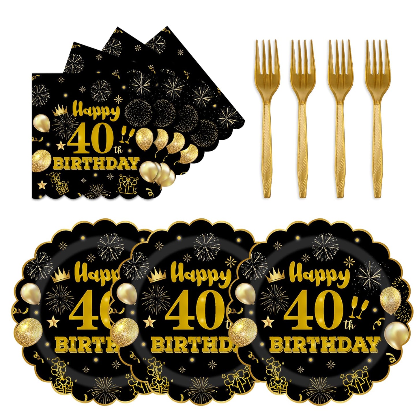 75 PCS 60th Birthday Party Supplies Paper Plates and Napkins,Black and Gold 60th Birthday Plates Napkins Tableware Set for Boys Girls Tableware Set Decorations