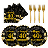 75 PCS 60th Birthday Party Supplies Paper Plates and Napkins,Black and Gold 60th Birthday Plates Napkins Tableware Set for Boys Girls Tableware Set Decorations