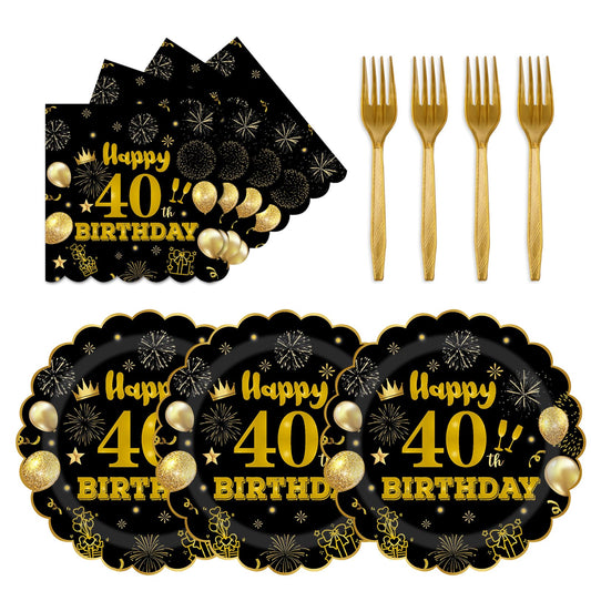 75 PCS 60th Birthday Party Supplies Paper Plates and Napkins,Black and Gold 60th Birthday Plates Napkins Tableware Set for Boys Girls Tableware Set Decorations
