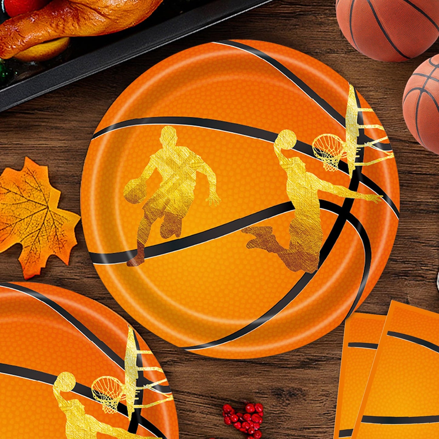 EVYIENEN 50 Pcs Basketball Plates and Napkins Party Supplies,Basketball Birthday Decorations Sports Decorations for Birthday Party Plates Favors-Serves 25
