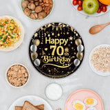 50Pcs 70th Birthday Paper Plates, 9 Inch Black and Gold Disposable Dessert Plates for Men and Women, 70th Birthday and Wedding Party