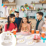 EVYIENEN Paper Plates, 50pcs Disposable Dessert Plates, White Gold Polka Dots, Biodegradable, Round, 7inch, for Birthday Decorations Party