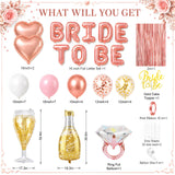 Rose Gold Bachelorette Party Decorations, Bride To Be Bridal Shower Balloons Banner Cake Topper, Pink White Gold Confetti Ring Champagne Bottle Glass Balloons Foil Curtains for Engagement Wedding