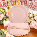 150Pcs Pink Paper Plates and Napkins,50 Guest Pink Scalloped Paper Tableware Forks Disposable Dinnerwaret Kit for Baby Shower Bridal Wedding Birthday Valentine Party New Year Decorations (7inch)
