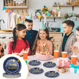 EVYIENEN 50 Pack Disposable Paper Plates 7 inch Dark Blue Gold Happy Birthday Metallic Foil Polka Dots Dessert Party Plates for Graduation Birthday Cocktail Party Weddings Holiday Christmas