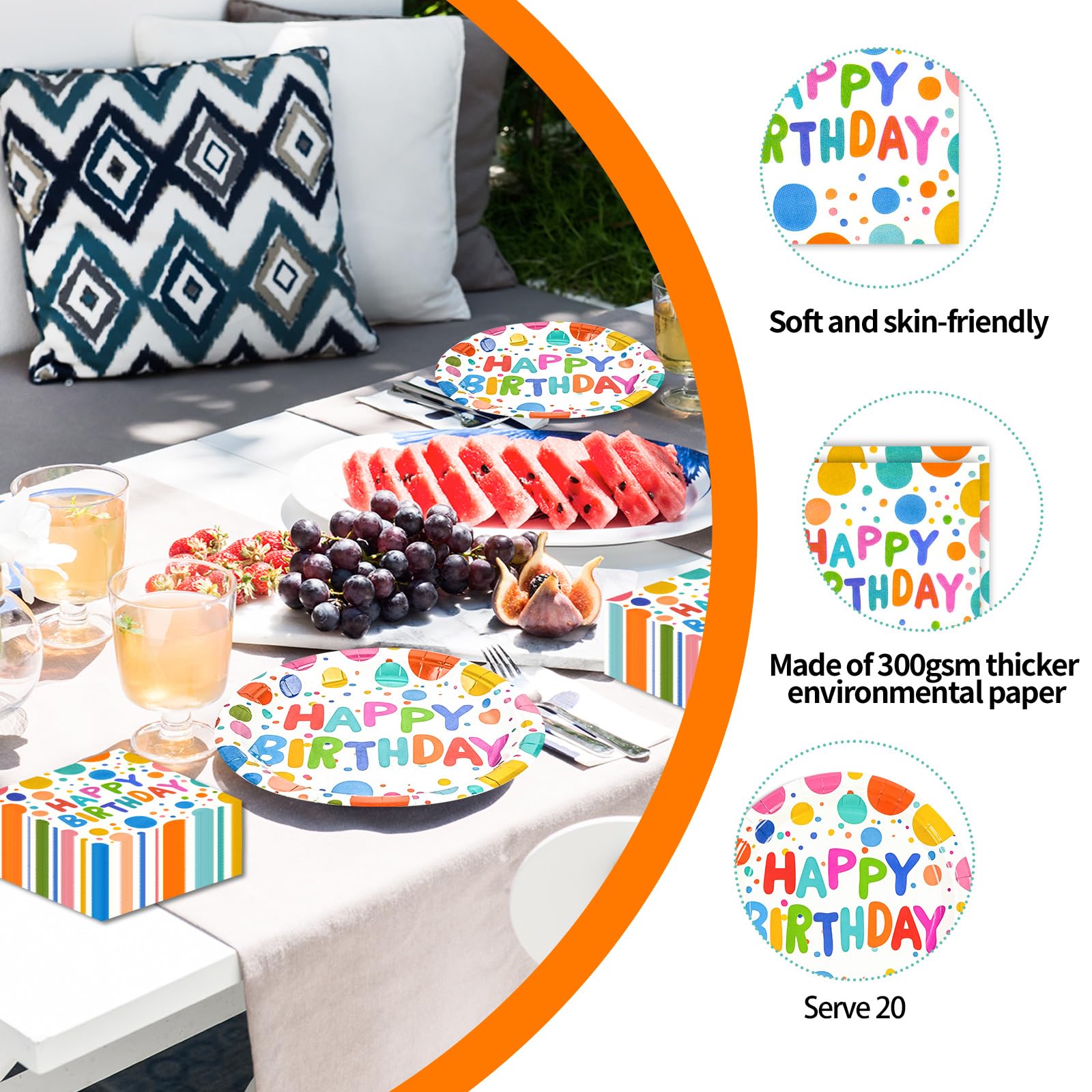40PCS Happy Birthday Party Plates and Napkins,Includes Disposable Paper Plates and Napkins Birthday Dots Design Party Supplies for Adults and Kids Decorations (20 Guests )