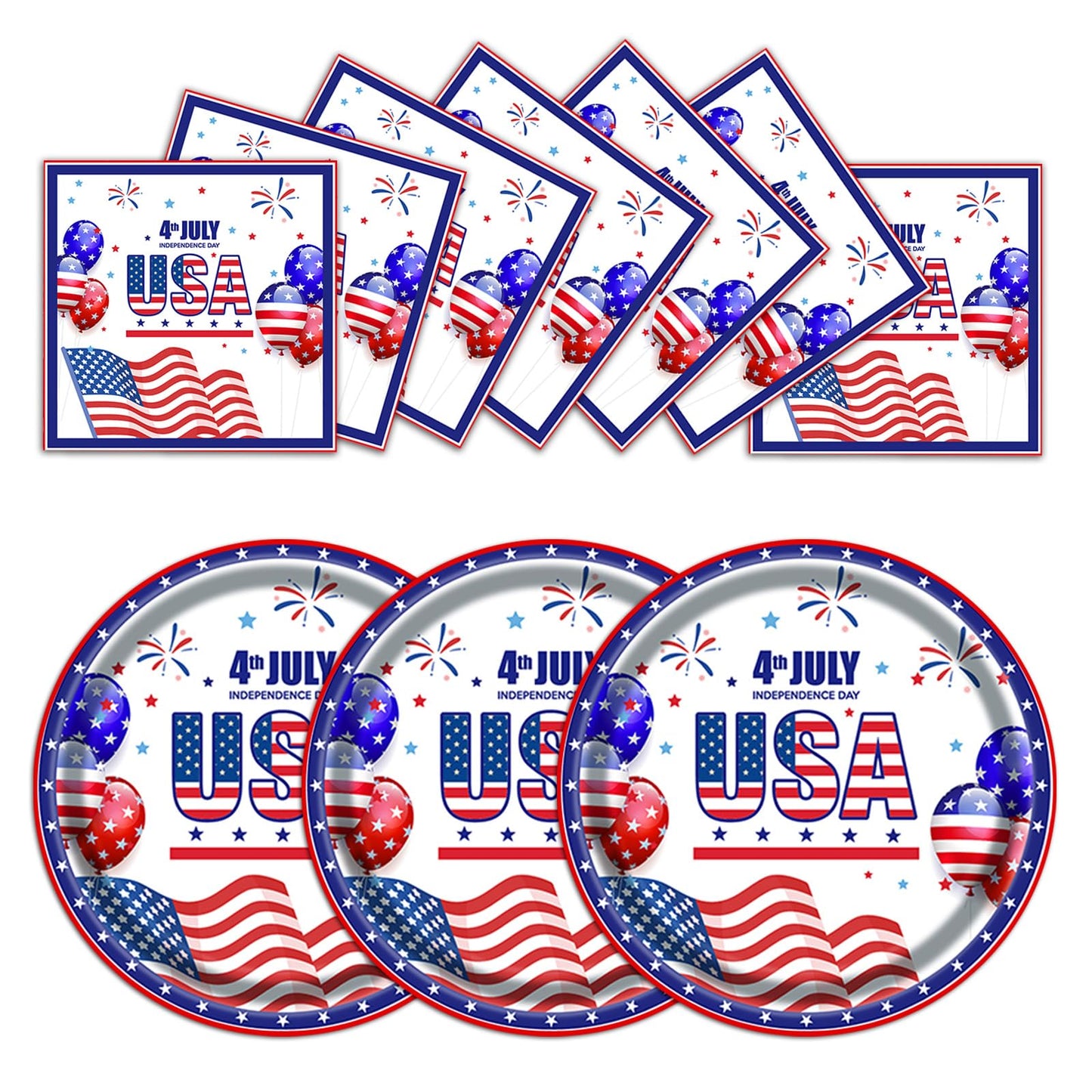 40Pcs 4th of July Paper Plates and Napkins Party Supplies Set,American Flag Dinnerware Disposable Paper Dinner Plates and Napkins for Memorial Day Veterans Day Serves 20 Guests