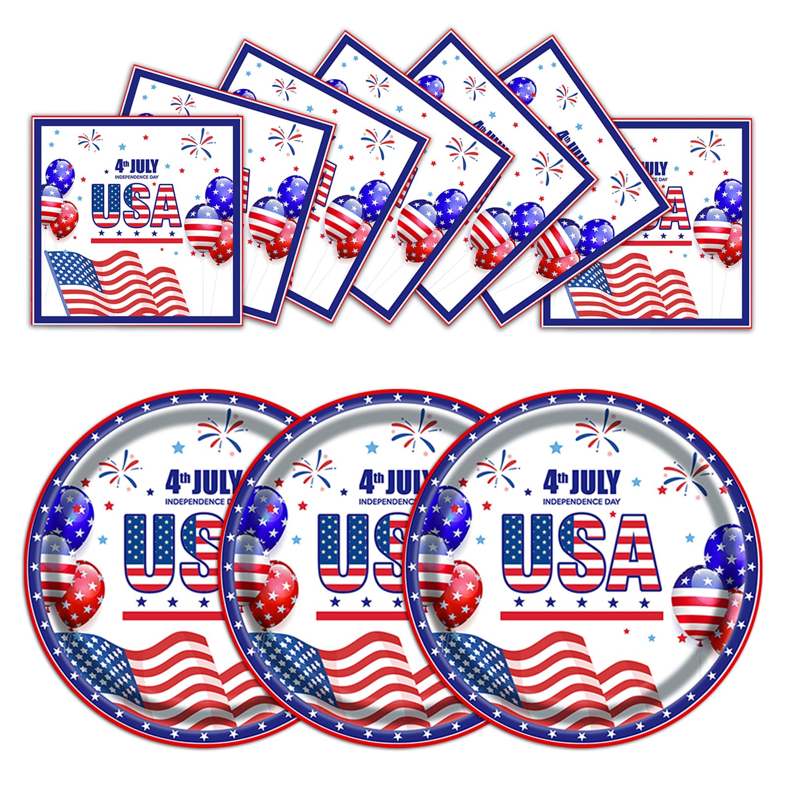 40Pcs 4th of July Paper Plates and Napkins Party Supplies Set,American Flag Dinnerware Disposable Paper Dinner Plates and Napkins for Memorial Day Veterans Day Serves 20 Guests