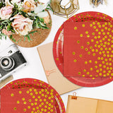 50PCS Red and Gold Birthday Plates and Napkins Party Supplies,25 x 7 Red Gold Foil Decorations Dessert Plates and 25 x 6.5 Napkins for Birthdays New Year Weddings Graduations
