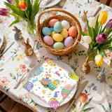 50Pcs Easter Paper Napkins - 6.5'' x 6.5'' Vibrant Bunny Eggs Floral Cocktail Napkins Disposable Decoration Supplies for Easter Spring Birthday Party