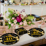 EVYIENEN 96Pcs 40th Birthday Party Tableware Set,Back in 1965 Birthday Party Decorations Supplies, Disposable Black and Gold 40th Birthdays Paper Plates Napkins Forks Favors for Men Women, Serve 24